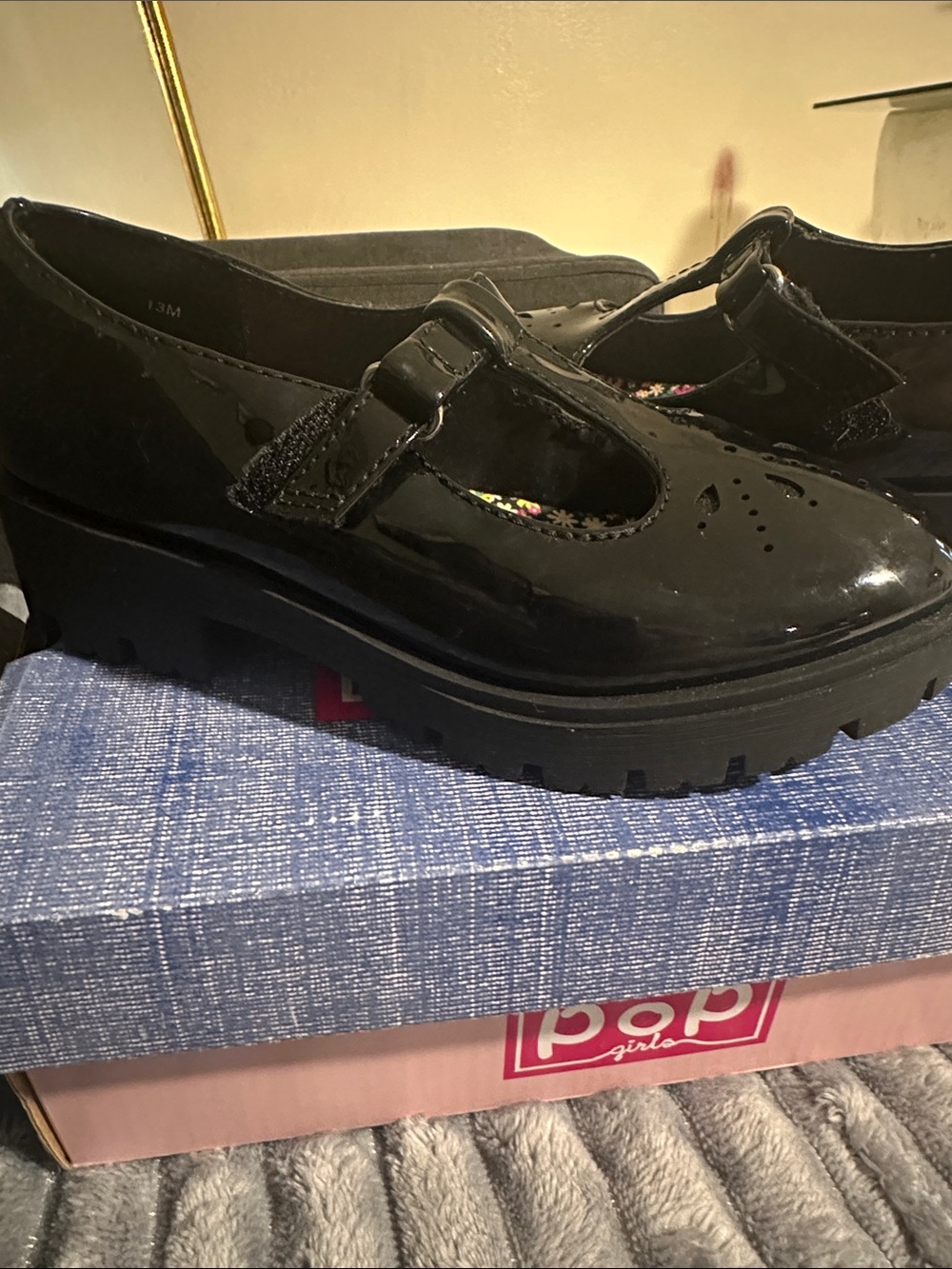 pop Black Patent Mary Jane Lofty Platform Flats